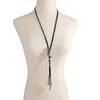 ペンダントネックレスAmorcome Multilayer Tassel Leather Necklace Punkシルバーカラーフィギュア型クライマー長いセーター襟