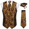 Mäns västar lyxguld Paisley Silk Suit Vest för män Bröllopsklädning Formell män Waistcoat Neck slipshandduk Manschettknappar Fashion Gilet