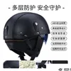 Casques de moto 2021 Casque en cuir Vintage Casco Moto Open Face Retro Half Chopper Biker Pilot Dot Taille MXL Drop Livraison Mobile Dhgmj