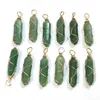 Charms Gold Wire Wrap Natural Stone Green Pillar Shape Point Chakra Pendants For Jewelry Making Wholesale Handmade Hjewelry Drop Del Dhzig