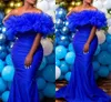 Blue Mermaid Prom Party Dresses 2023 Off Shoulder Pearls Christmas Sweep Train Evening Formal Gowns African Vestidos de Feast