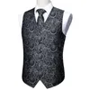 Hommes gilets noir Floral soie gilet gilet hommes Slim costume Paisley cravate mouchoir boutons de manchette cravate affaires Barry.Wang Design