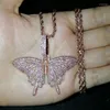 Pendant Necklaces Micro Paved CZirconia Bling Iced Out Butterfly Necklace For Women Men Hip Hop Rapper Jewelry Rose Gold Silver Color