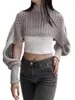 Women's Sweaters Women S Y2K Hollow-Out Knitted Tops Lantern Long Sleeve Mock Neck See-Through Crochet Knit Crop Sweater Pullover Cover-Ups