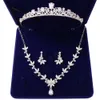 Tiaras Fashion Zircon Bridal Jewelry Sets Wedding Crown Necklace With Earrings Pin Pearl Crystal Tiara And Crowns Hair Ornaments Women Z0220