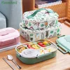 Ensembles de vaisselle Boîte à lunch portable pour enfants avec compartiment Récipient en acier inoxydable 18/8 pour enfants Pique-nique à l'école Bento (bleu)