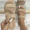 Slipare 2023 Kvinnor Minimalistiska linne Slid Sandaler Casual Open Toe Flat Shoes Woman Slippers Flat Heel Outdoor Summer Slides Ladies Shoes Z0220