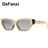 Sunglasses Trendy Gold Mirror Cat Eye Women 2023 Fashion Luxury Designer Metal Chain Sun Glasses Ladies Traveling Eyewear UV400