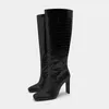 Winter New Square Toe Chunky Heel High Heel Boots Sexy Side Zipper Stone Pattern Snake Print Large Size Fashion Boots 123123a