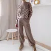 مسارات النساء Gigogou سترة من قطعتين متبكين مجموعات Jacquard Tracksuit Chic Pullover Crewneck Long Sleeve أعلى الساق واسعة الساق 230220