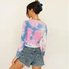 Magliette da donna Camicia con stampa tie-dye Top estivo da donna T-shirt a maniche lunghe da donna Elegante da donna Party Club Tshirt elasticizzata Streetwear