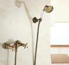 Mutfak muslukları antika pirinç duvara monte banyo çift çapraz kollar telefon elle tutulan duş seti braket 1.5m hortum atf300