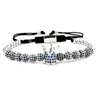 Strand Men Armband Luxury Blue Cz Zircon Ball Crown Manliga smycken handgjorda flätade makrampärlor