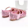 Flat Shoes Girls Bow Rhinestones Princess Pu Blue Pink Silver Color For Barn Children Performance Show Party Gift