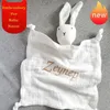 Blankets Swaddling Name Embroided Kids Sleep Toy Soothe Appease Towel Bibs Custom born Sleeping Dolls Baby Cotton Muslin Comforter Blanket 230220