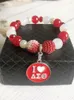 Strand fait à la main élastique sororité grecque rouge blanc perle AEO rotondité bracelet à breloques bijoux