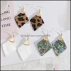 Charme Rhombus Forme Abalone Shell Papier Léopard En Cuir Charms Boucles D'oreilles Or Couleur Brincos Pendientes Marque De Mode Bijoux Femmes Dr Dh0Sk