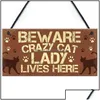 ديكور الجدران لويحات Cat Plaques Wooden Animal Printed Sign for Win Bdebaby DH8YT Drop Drop