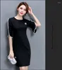 Party Dresses 2023 Spring and Summer Dress T-shirt Sleeve Nail Bead Slim Package Hip Size Send Brosch