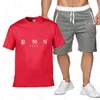 Erkek Trailsits T-Shirt Suit Mektup Sokak Giyim Baskı Nefes Alabilir Yaz Takım Top Şort T-Shirt Açık Spor Seti M-XXL Takım Spor giyim Kalitesi Takım