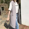 Damesvesten 2023 Leerwinters in het kookcoat Midi Lang Koreaans modepak Vest Outer dames mouwloze jas Cardigan Kleding Vrouw