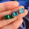 Stud Earrings 7MM Square Paraiba Tourmaline Emerald For Women Solid 925 Sterling Silver Party Fashion Fine Jewelry