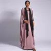 Этническая одежда Открыто Abaya Dubai Shiny Satin Satin Soft Batwing рукава мусульманское платье кружево кимоно -индейка Ислам Абаяс наряды платье