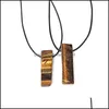 Pendant Necklaces Natural Stone Mineral Irregar Pillar Rose Quartz Amazonite Tiger Eye Lapsi Crystal Mens Rope Chain Hip Hop Drop De Dh0Tb