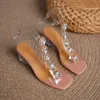 SDWK 6cm 플라스틱 샌들 블록 발 뒤꿈치 여름 판매 여성 신발 슈트 여성 베이지 색 버클 스트랩 올 매치 투명 청크 0220