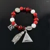 Strand Red Elastic Sorority Gift Women Jewelry Crystal Beaded Bangle Bracelet Greek Charm Tassel Triangle