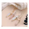 Pendanthalsband personlighet Hexagonal Column Quartz Halsband Fashion Natural Stone Pink Crystal Ladies Smycken Drop Delivery Pendan Dhrul