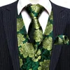 Men's Vests 5PCS Mens Silk Suit Vest V-Neck Green Floral Waistcoat Brooches Set Casual Formal Groomsman Jacket Male Wedding Barry.Wang