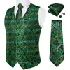 Gilet da uomo Exquisite Gilet Homme Gilet da uomo verde Paisley Cravatta Fazzoletto Gemelli Set per business Moda Gilet con scollo a V Uomo