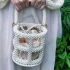 Handmade beaded bucket bag hollow round women's handbag imitation pearl net red bag 230220