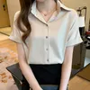 Frauen Blusen Seide Baumwolle Hemd Frauen Taste 2023 Sommer Tops Büro Koreanische Mode Kleidung Kurzarm Frauen Shirts Chemisier Femme