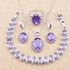Colar brincos conjunto 2023 jóias de casamento feminino pingente roxo cristal prata cor anéis pulseira
