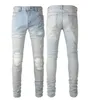 Jeans pour hommes 2023 Mens Slim Distressed Denim Designer Pantalon en cuir avec des trous Lettres déchirées au genou déchiré pour homme Skinny Straight Leg Taille 28-40 Longs