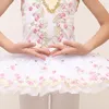 ステージウェアバレエドレスホワイトスワンレイクチュチュスカート女の子のための子供用ダンスコスチュームパフォーマンスフローラル刺繍クリスタル