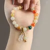 Strang Naturstein Perlen Armband Für Frau Elastisches Seil Jade Armreif Kürbis Anhänger Charms Heilende Energie Weiblichen Schmuck