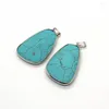 Pendant Necklaces 2pcs/pack 22x44mm Resin Turquoise Pendants Irregular Shape Silver Color Metal Plated Edged DIY Making Necklace Earrings