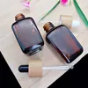 Storage Bottles 30ml Amber Square Dropper Bottle Eco-friendly Bamboo Cap Cosmetic Essential Oil Container Packaging