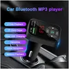 Bluetooth Car Kit 5.0 Fm Transmitter Dual Usb Fast Charger 3.1A Aux Hands O Receiver Mp3 Player Modator1 Drop Delivery Mobiles Motor Dhdle