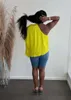 Женские футболки женская уличная одежда на одно плечо перекосит шейный рукав топ 2023 Летняя сплошная спина Желтая коричневая футболка