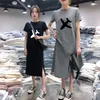 Robes de soirée Mode Robe imprimée Femmes 2023 Été Coréen Casual Étudiants Filles Dessin animé Midi Manches courtes O-Cou Gris Vêtements