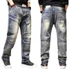 Mäns jeans Män är oroliga Big Pocket Loose Baggy Denim Pants Straight-ben Tactical Man Cargo Size 29-44