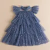 Girl Dresses 2023 Sequin Party Dress For Girls Shiny Star Pattern Bow Rainbow Colorful Costume Children Christmas Year Kid