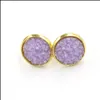 Stud Fashion Gold Color Round 12Mm Resin Druzy Drusy Earrings Handmade For Women Jewelry Drop Delivery Dhkxh