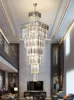 Pendant Lamps Postmodern Light Luxury Crystal Chandelier Villa Duplex Hollow Loft Middle Floor Spiral Staircase