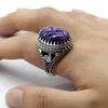 Cluster Rings Genuine 925 Sterling Silver Men's Ring Black Natural High Gemstone Jewelry Vintage Gift Ladies Turkish Purple Dragon Stone