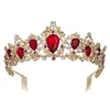Tiaras Wspaniały różowy kryształ korona królewska królowa tiary na głowę dla dziewcząt Promowa korona ślubna panna młoda diadem ślub biżuterii z 0220